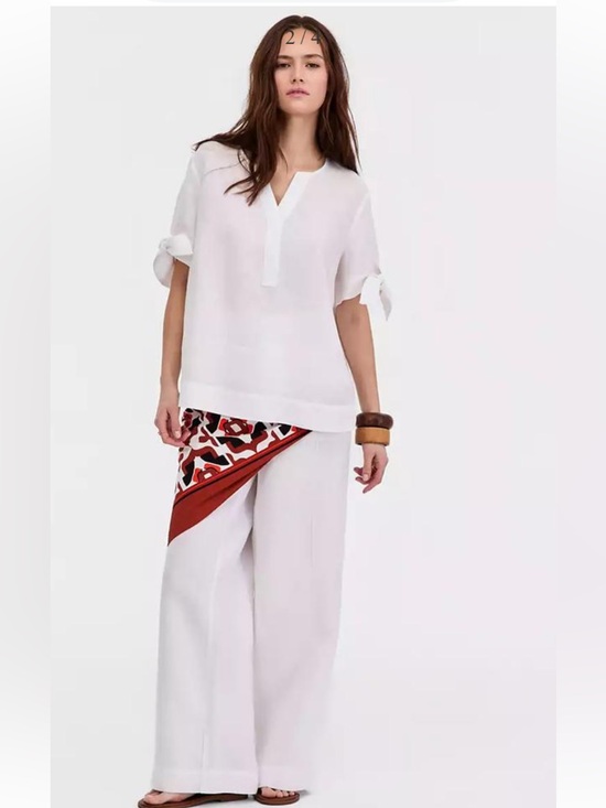 Charter Club Tops - New 100% Linen Charter Club White V-Neck Tie Sleeve Bow Blouse Size S